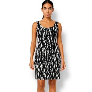 Tahari Black White Abstract Print Sleeveless Sheath Midi Dress Work Office 4P